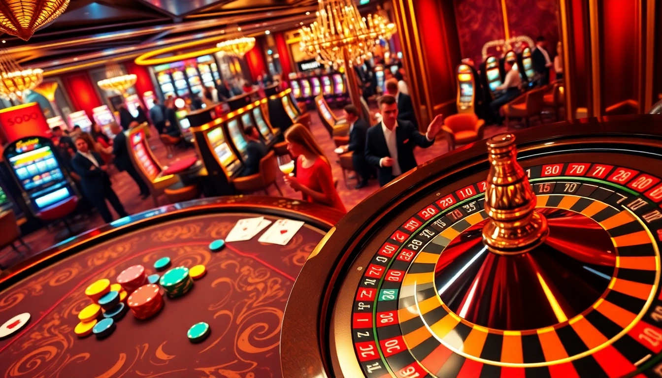 SODO-themed casino scene with a roulette wheel and vibrant gambling atmosphere