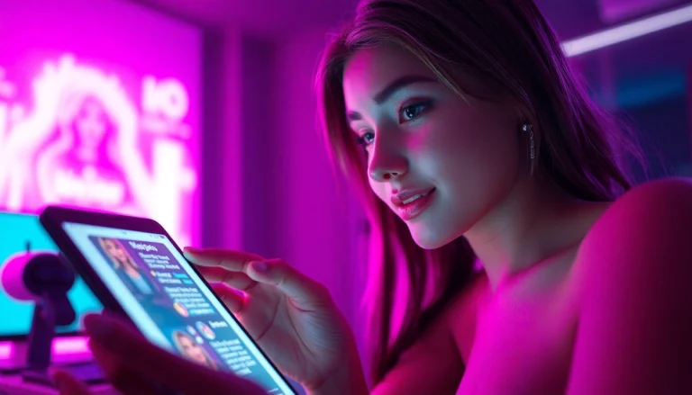 Engaging user experience in a porn AI chat interface featuring vibrant colors and interactive character avatars.