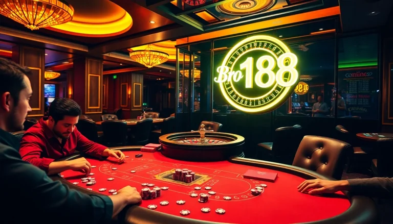 Experience excitement at Bro138 with thrilling poker gameplay in a luxurious casino setting.