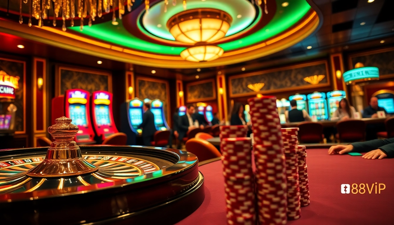 Experience the thrill of high-stakes gambling at 68VIP casino with vibrant slot machines and poker tables.