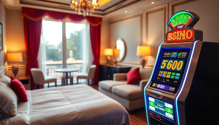 Bermain SLOT6000 di mesin slot modern dengan sofa yang nyaman di latar belakang.