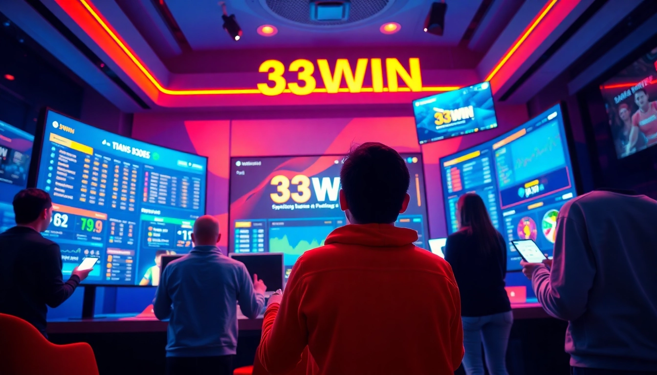 Engaging digital betting interface showcasing 33WIN platform with users placing bets.